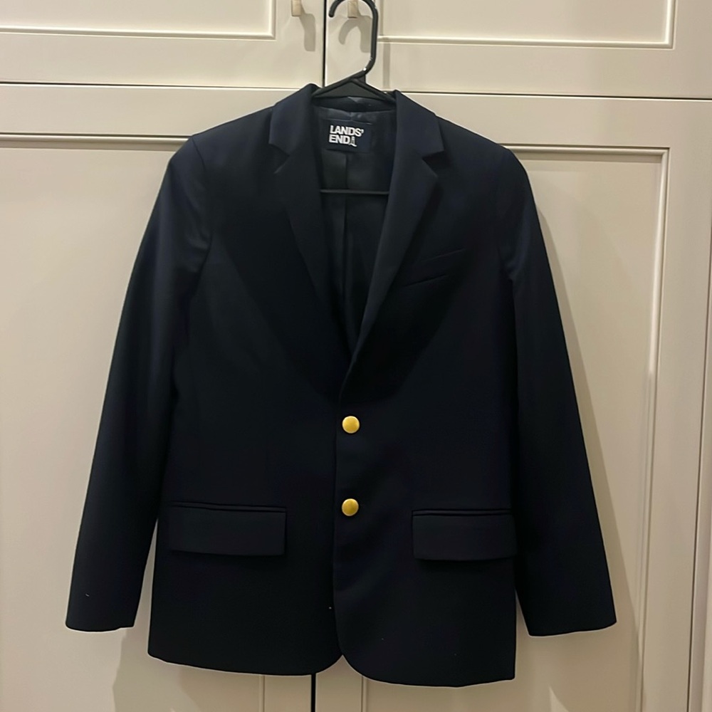 Lands End Boys Tailored Fit Hopsack Blazer - Deep Navy- Size 12